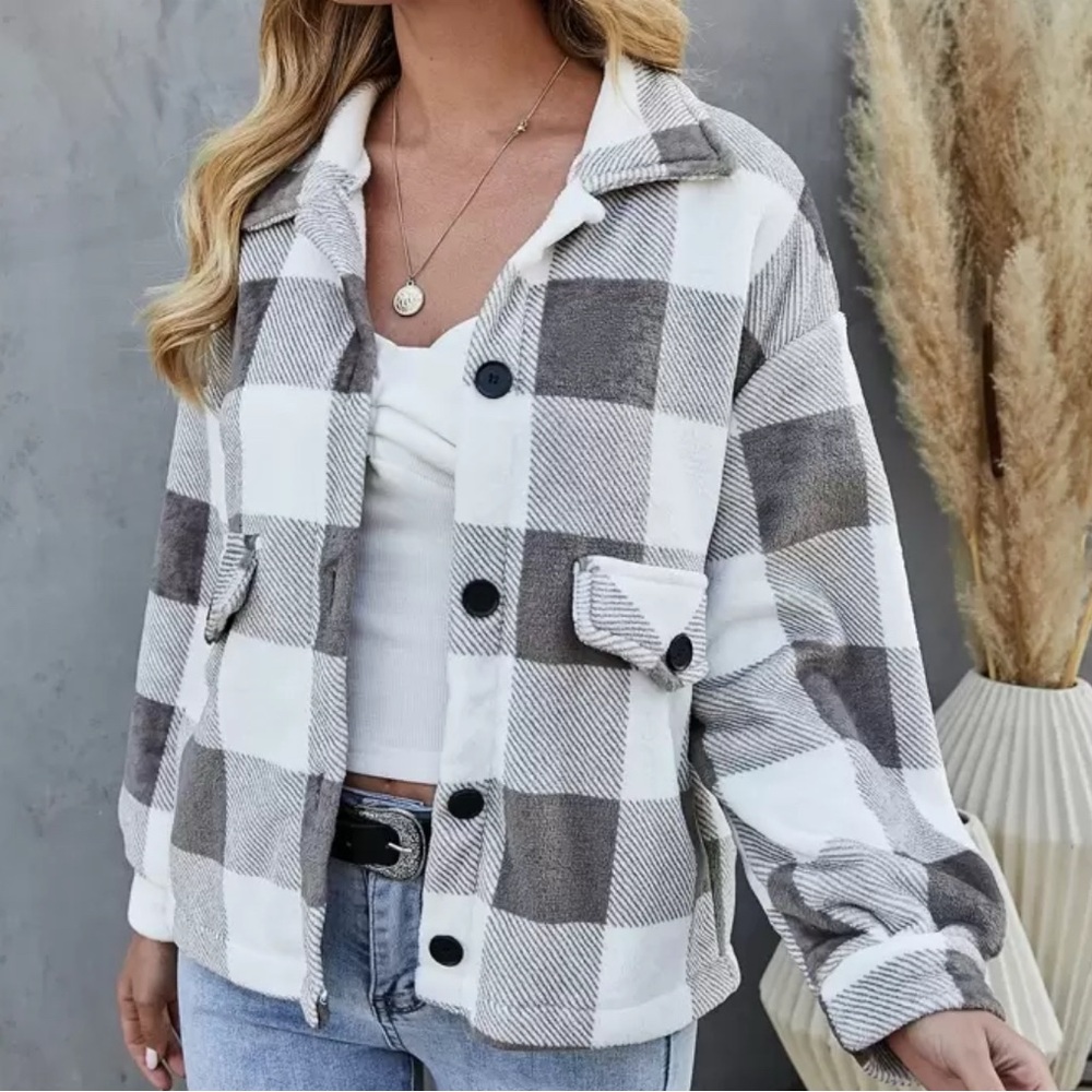 Plaid Women's Jacket - Gray and White